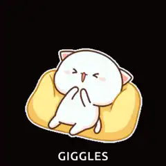 Giggling white cat on yellow cushion