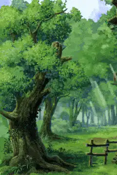 Peaceful forest with sunbeams