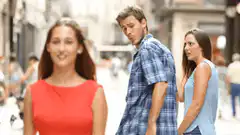 Girlfriend jealous boyfriend looks at another woman