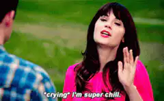 Zooey Deschanel crying super chill