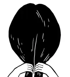 Girl pulls hair to reveal face