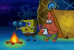 SpongeBob and Patrick camping with binoculars