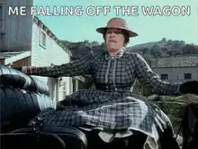 Old lady falling off wagon