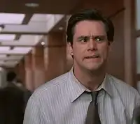 Jim Carrey screaming in office hallway
