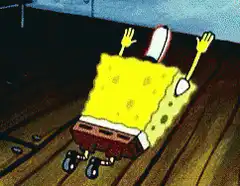 SpongeBob sliding on his back