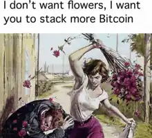 Woman smashing Bitcoin with flowers