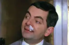 Mr. Bean with tissue in nose