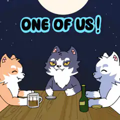 Three cats drinking with one of us text