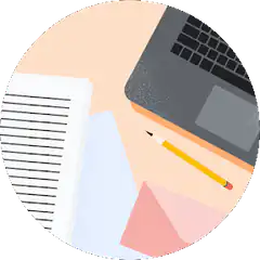Flat design desk with laptop and papers
