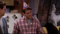 Joey wearing a party hat Now that's a thinker