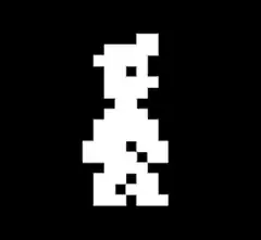 pixelated white figure on black