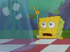 SpongeBob pointing at a jar of mayonnaise