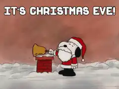 Snoopy as Santa ringing a bell