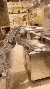 Robot dancing in a kitchen