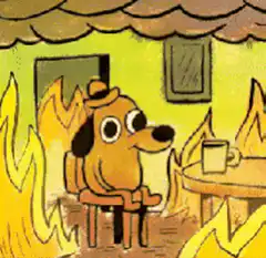 dog sitting calmly in burning room