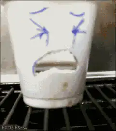 Crying cup vomiting brown liquid