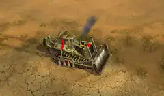 Bulldozer on cracked desert ground
