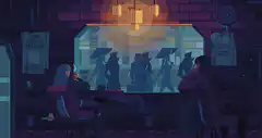 pixel art rainy bar scene
