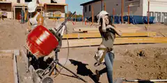 woman dancing at construction site