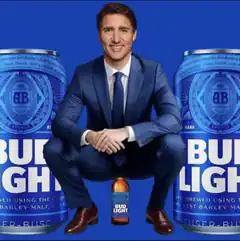 Justin Trudeau with Bud Light cans