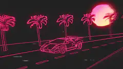 neon pink sports car sunset drive