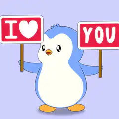 Cute penguin holding I love you signs