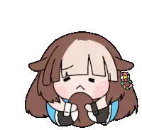 chibi girl hugging her hair