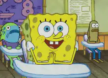 SpongeBob excited in class