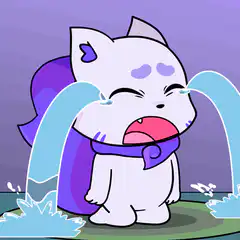 Crying cartoon cat with streams of tears