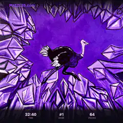Ostrich in purple crystal cave