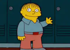 Nelson Muntz waving in school hallway