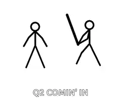 Stick figure hits another with a bat