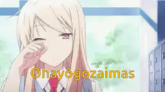 Anime girl winking with text