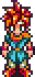 Pixel art character with spiky red hair