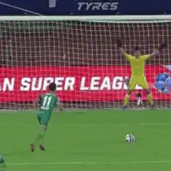 Goalkeeper misses penalty and reacts
