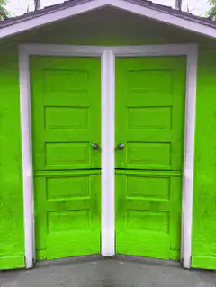 Green doors turning yellow