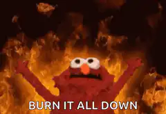 Elmo surrounded by fire
