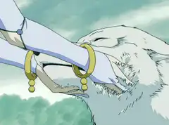 Hand touching wolf head anime