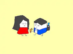 Two characters hug then get stabbed