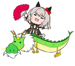 Chibi girl riding a green dragon