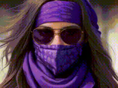 Woman in purple bandana and sunglasses