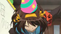 Haruhi Suzumiya gives a thumbs up