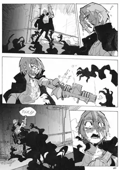 anime girl with gun and shadow creatures