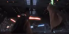 Darth Maul vs Obi-Wan and Qui-Gon lightsaber duel
