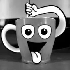 cartoon hand stirring coffee mug