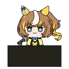 chibi character with star eyes at podium
