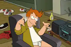 Fry pointing at himself