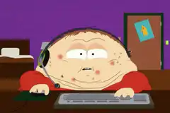 Eric Cartman typing with headset