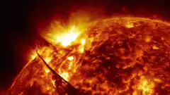Solar flare erupting from the sun