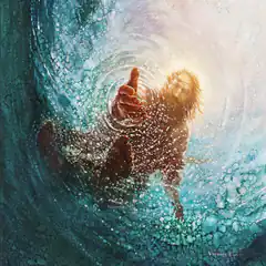 Jesus giving thumbs up underwater